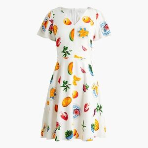 J Crew Factory Printed linen-blend flutter-sleeve mini dress